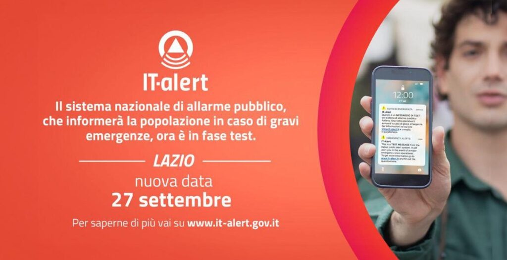 Locandina Alert test Lazio per mercoledì 27 settembre 2023