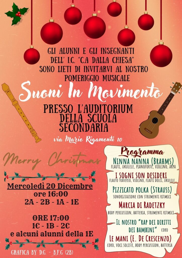 Invito per un pomeriggio musicale presso la sede Rigamonti, mercoledì 20 dicembre